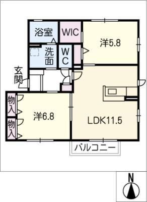 シルク柊 B棟(2LDK/2階)の間取り写真