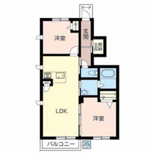 ルミエール・ヴェールA(2LDK/1階)の間取り写真