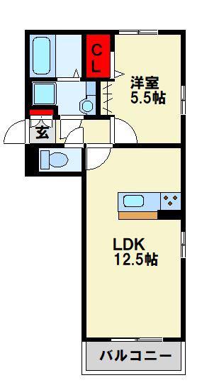 ディアスベン沖田(1LDK/2階)の間取り写真