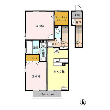 セジュール薫風B(2DK/2階)の間取り写真