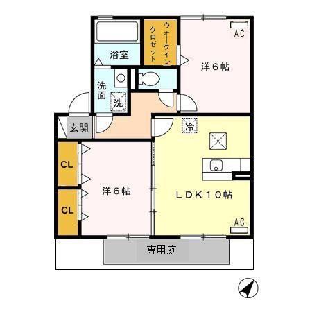ラフィーネ三城(2LDK/1階)の間取り写真