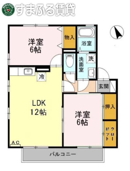 フローラルコートD棟(2LDK/2階)の間取り写真