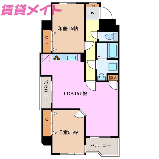 サンライズ櫻 B(2LDK/2階)の間取り写真