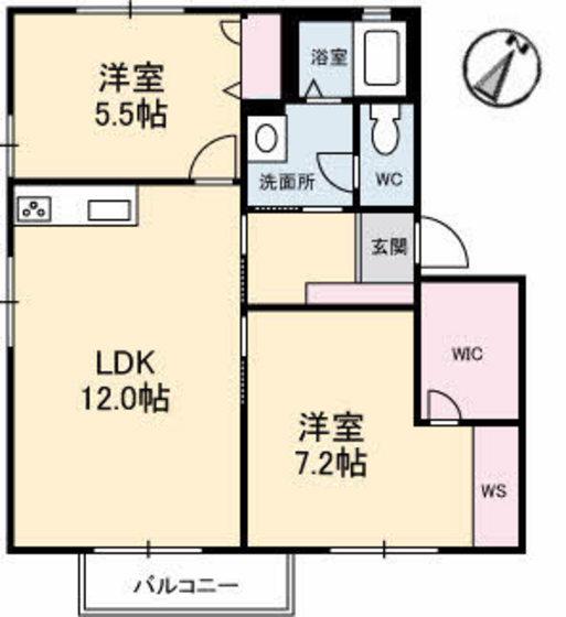 クレール山ノ代 B棟(2LDK/2階)の間取り写真