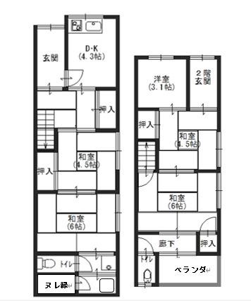 辻本文化(5DK/1階)の間取り写真