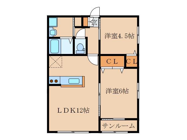 WINWIN札元G棟(2LDK/2階)の間取り写真