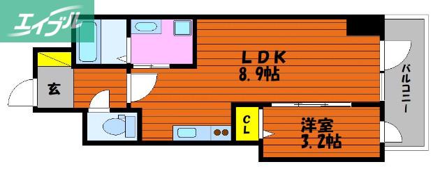 PARK GRANDE 蕃山(1LDK/9階)の間取り写真