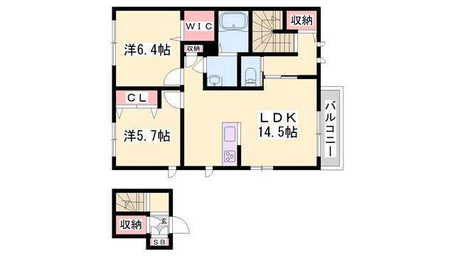 シャーメゾン パル(2LDK/2階)の間取り写真