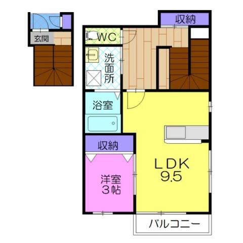 ジョイアカーザ(1LDK/2階)の間取り写真
