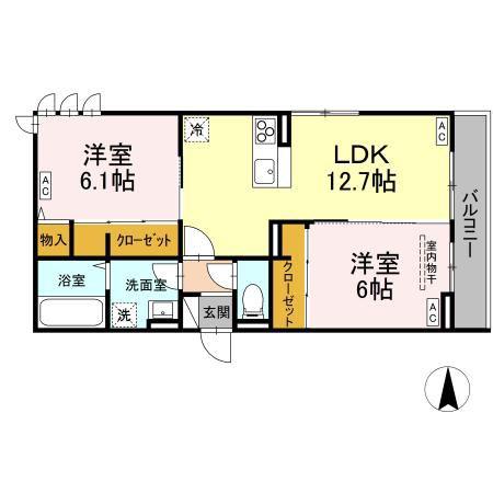 D-ROOM七曲II(2LDK/2階)の間取り写真