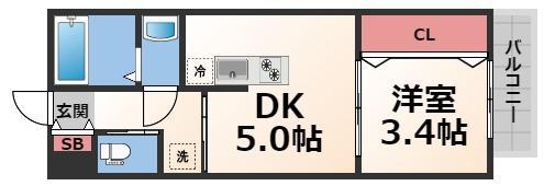 REGIES近大サウスII(1DK/3階)の間取り写真