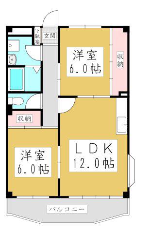 スリーズマンション(2LDK/4階)の間取り写真