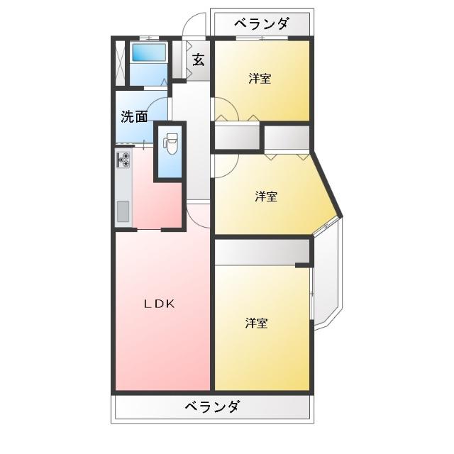 サエラ旭ヶ丘(3LDK/3階)の間取り写真