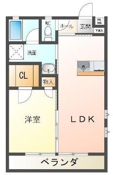 RIM B(1LDK/2階)の間取り写真