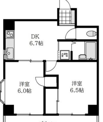 T S GARDEN 入谷(2DK/7階)の間取り写真