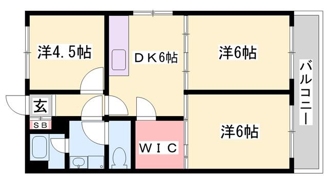 東今宿中村コーポII(3DK/6階)の間取り写真