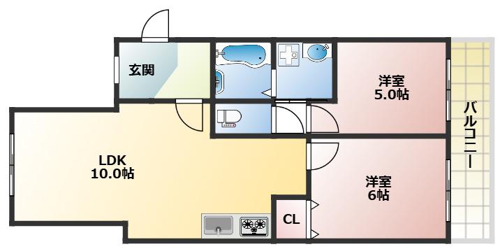 レバンガ上町台パートメント(2LDK/4階)の間取り写真