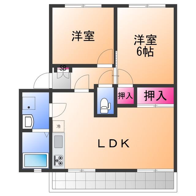 ハイツ菅原E棟(2LDK/2階)の間取り写真