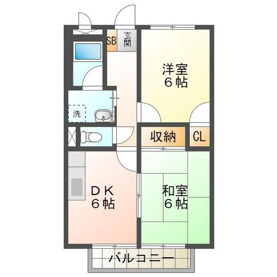 オーガイトKITAOKA B(2DK/1階)の間取り写真