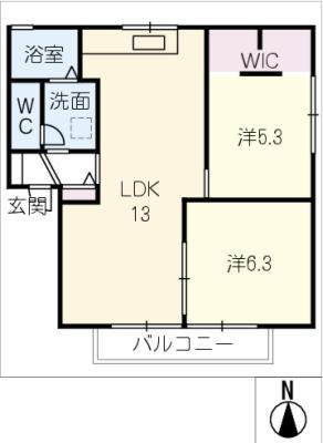 メゾン城東通 A(2LDK/2階)の間取り写真