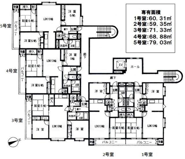 リッツコート北仙台(3LDK/1階)の間取り写真