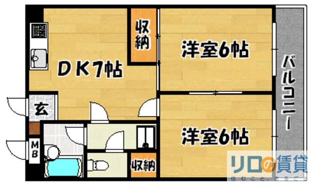 第12高光マンション(2DK/5階)の間取り写真