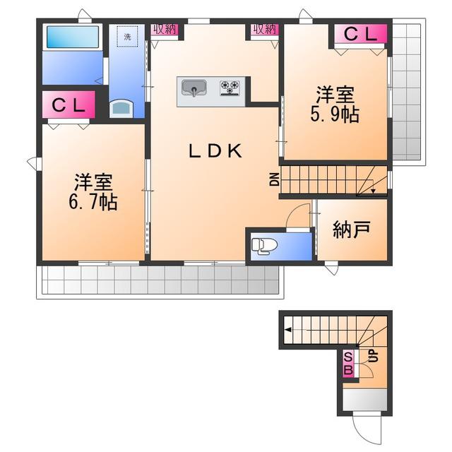クインテット土生(2SLDK/2階)の間取り写真