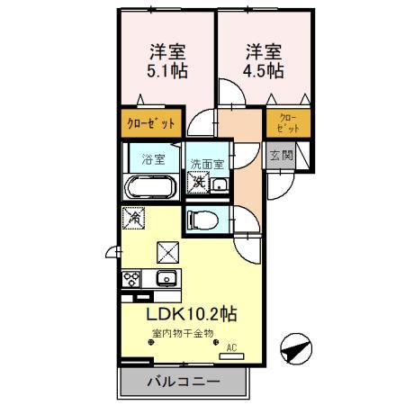 フェリーチェ(2LDK/1階)の間取り写真