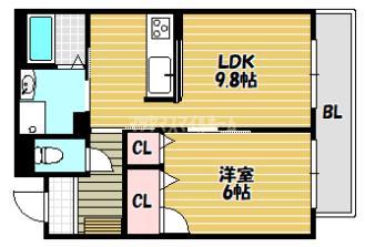 ヴィアソーレ鶴見A(1LDK/2階)の間取り写真