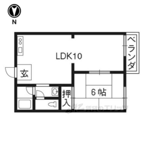 コーポラス木幡B棟(1LDK/1階)の間取り写真