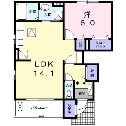 トゥー・ル・モンドI(1LDK/1階)の間取り写真