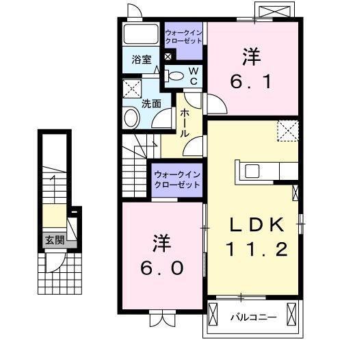 ハートコート・西林田(2LDK/2階)の間取り写真