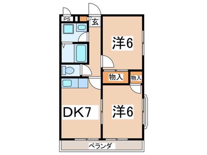 ボヌール イコマA館(2DK/1階)の間取り写真