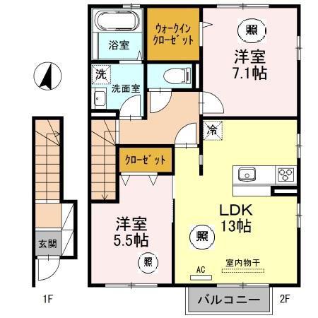とじめハイツ(2LDK/2階)の間取り写真