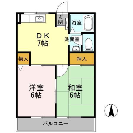シャルム新浜(2DK/2階)の間取り写真