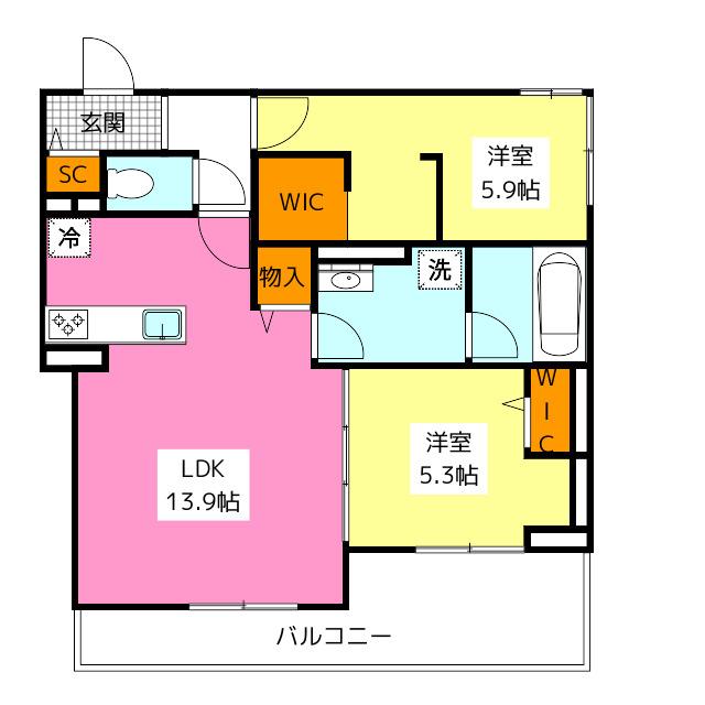 GRANDVALLEY 博多(2LDK/2階)の間取り写真