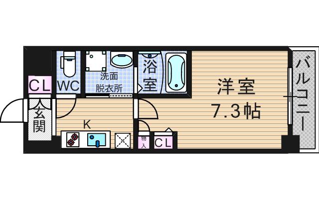 エスリード難波ウエスト(1K/7階)の間取り写真