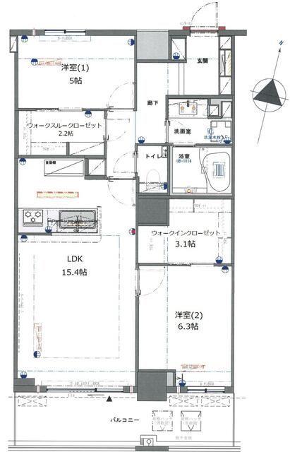 THE KOSUGI TOWER(2LDK/45階)の間取り写真