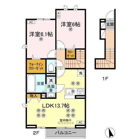 ローゼン太田(2LDK/2階)の間取り写真