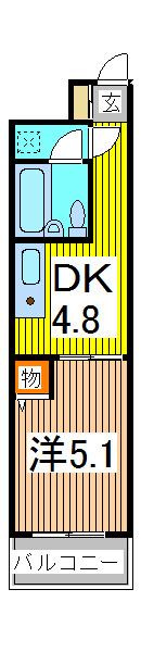 ライオンズシティ蕨(1DK/2階)の間取り写真