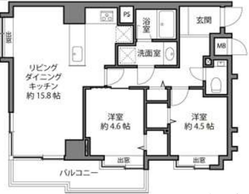 麻布十番(2LDK/2階)の間取り写真