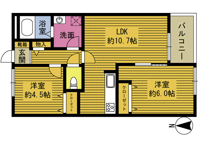 グランツフィリオ(2LDK/1階)の間取り写真