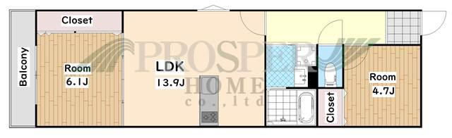 プロスパーコート尼崎I(2LDK/2階)の間取り写真