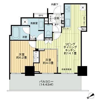 ドレッセタワー武蔵小杉(2LDK/23階)の間取り写真