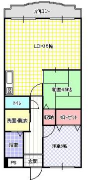 八坂一番館(2LDK/4階)の間取り写真