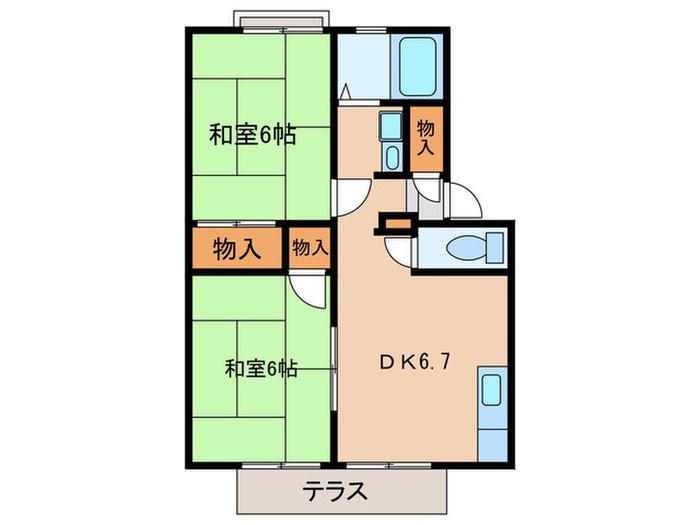 サンライフ春香B(2DK/1階)の間取り写真