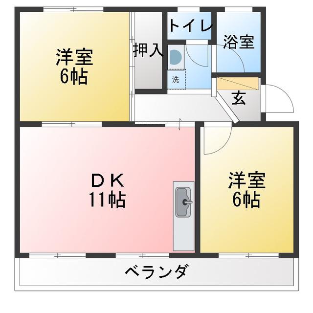 坪内ハイツ(2LDK/4階)の間取り写真