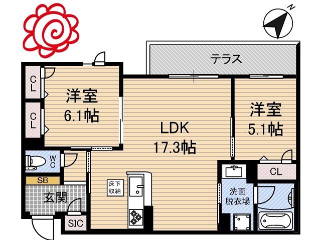 シャーメゾンエクロール(2LDK/1階)の間取り写真