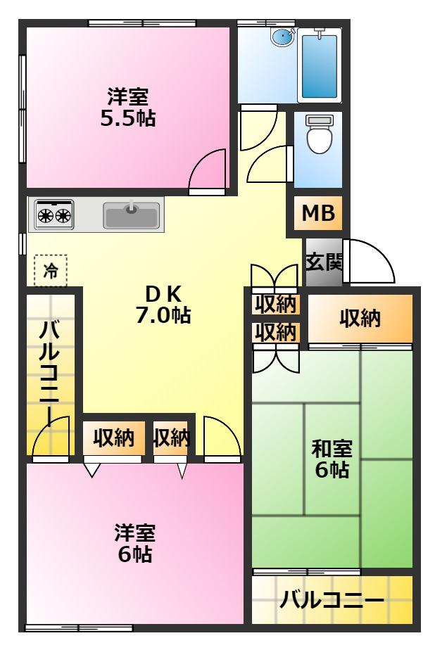 サニーテラス大町(3DK/3階)の間取り写真