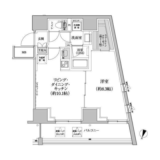 パークハビオ渋谷本町レジデンス 部屋番号714(1LDK/7階)の間取り写真